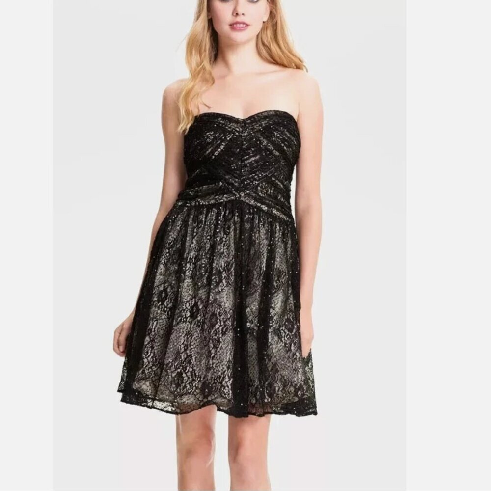 Hailey Adrianna Papell Black Lace Overlay Strapless Dress Size 4